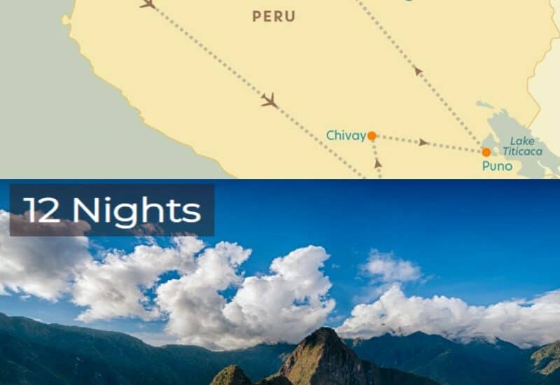 Featured Map of 13 day tour of Peru Lima, Arequipa, Puno, Cusco, Machu Picchu