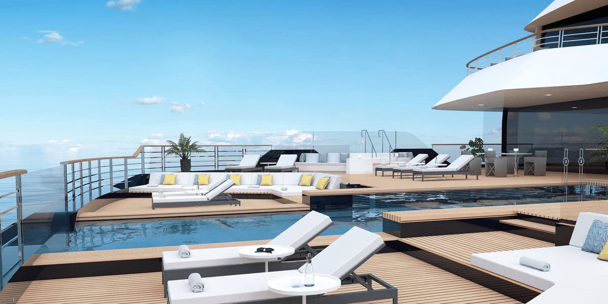 The aft main pool deck — yachting in Ritz-Carlton scale
