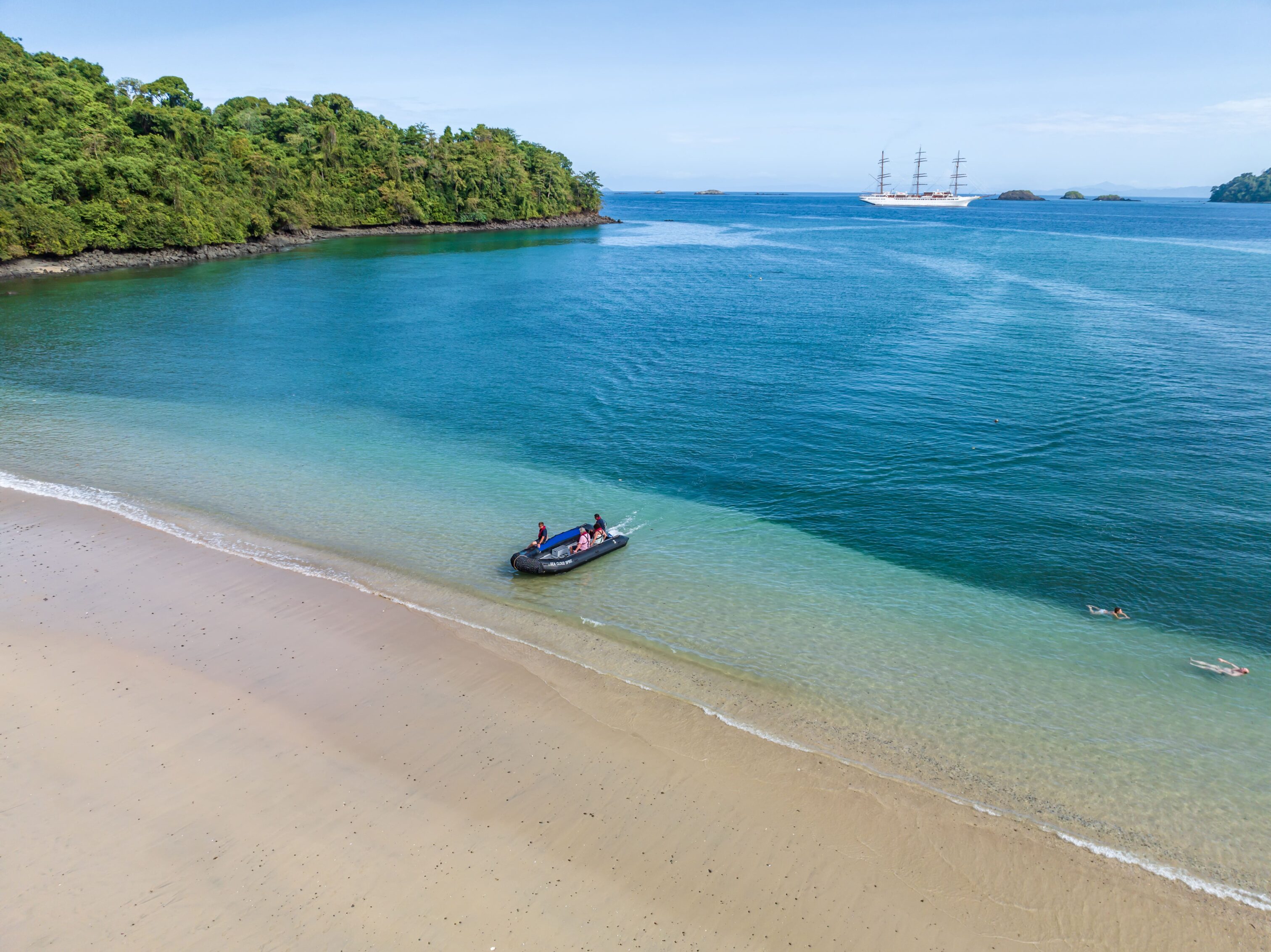 Sea Cloud Spirit anchored at Coiba National Park, Panama