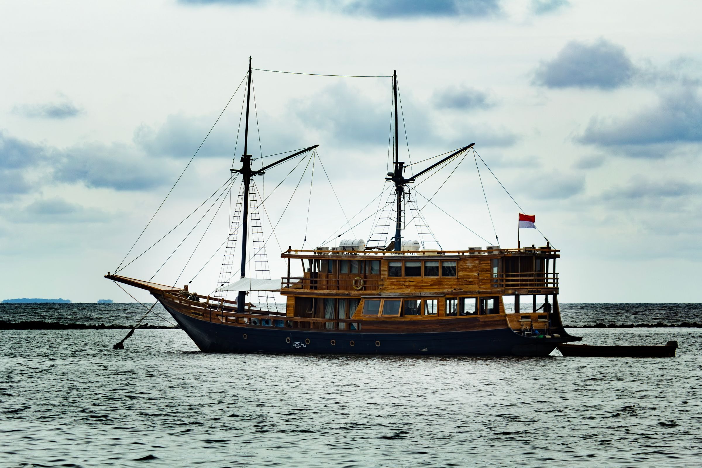 A classic phinisi ship at anchor
