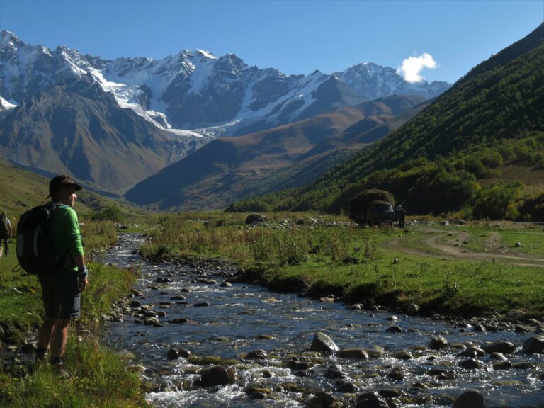 A hiker in the Ushguli valley