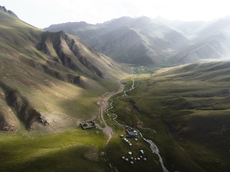 A mountain valley in Kyrgyzstan from the air