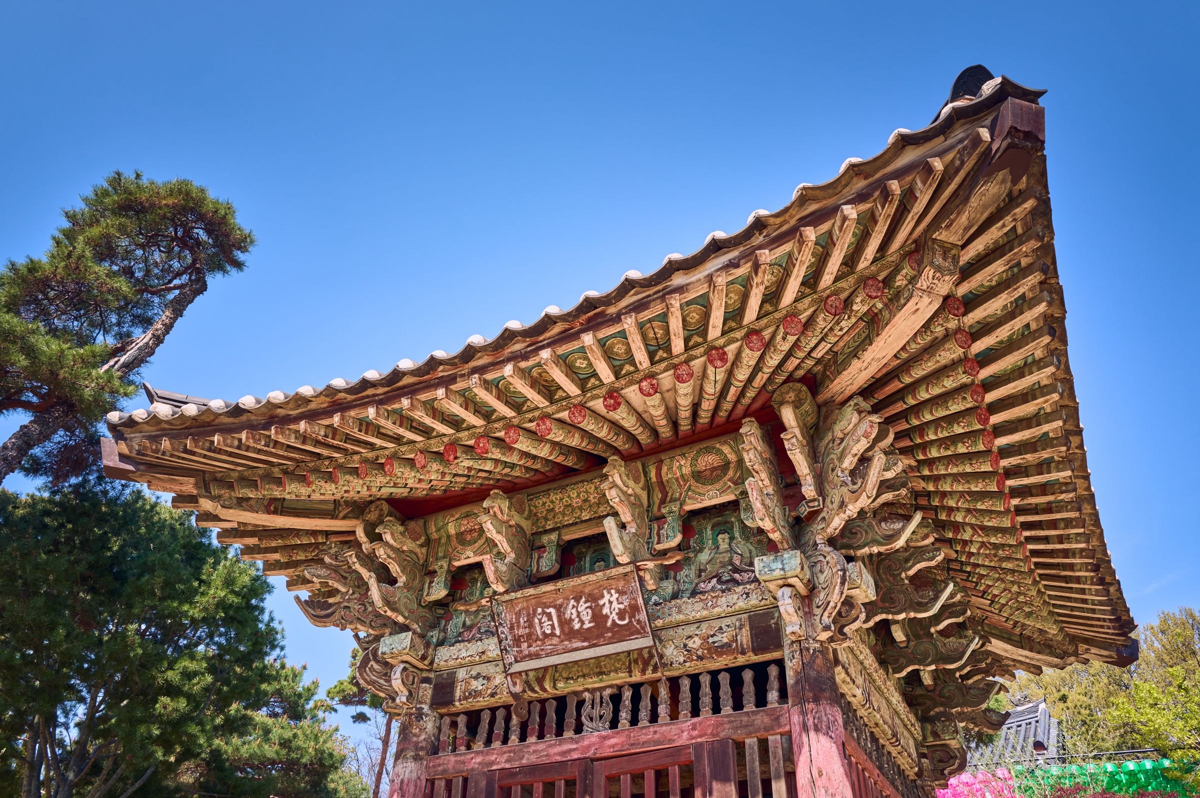 A painted temple roof in Korea