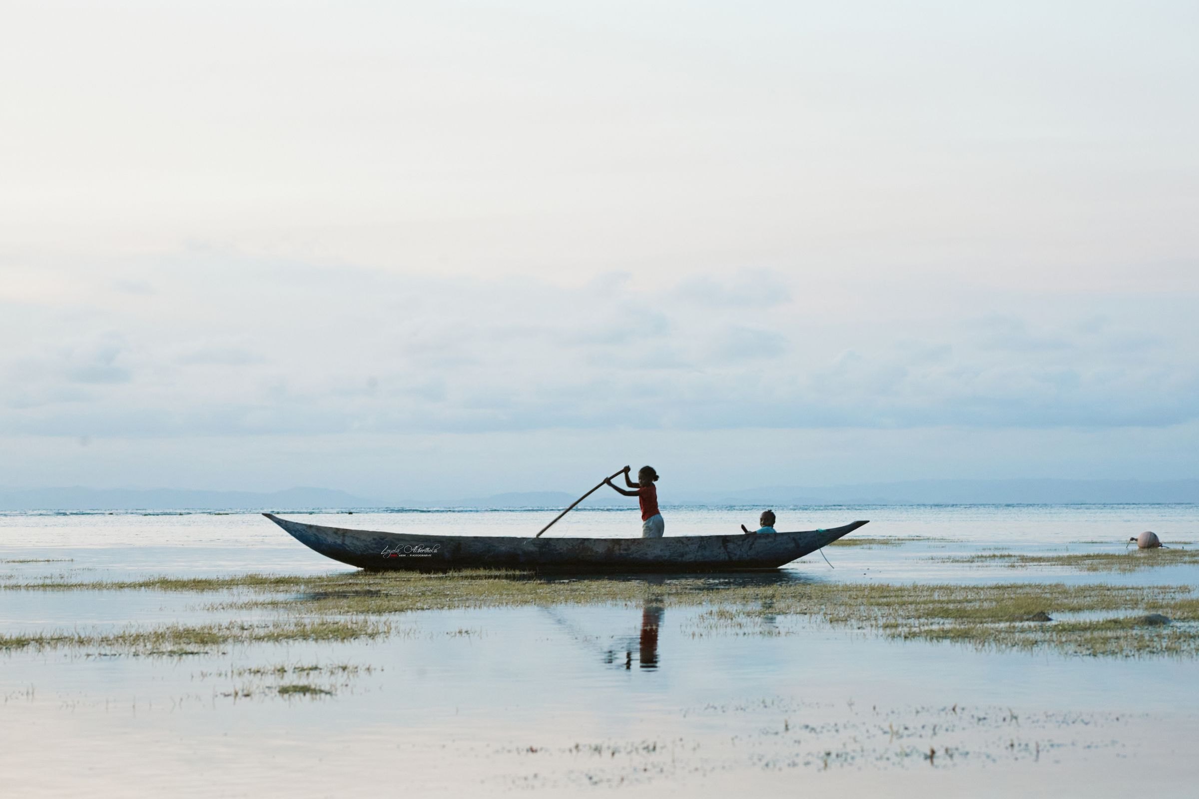 A pirogue on shallow water in Madagascar