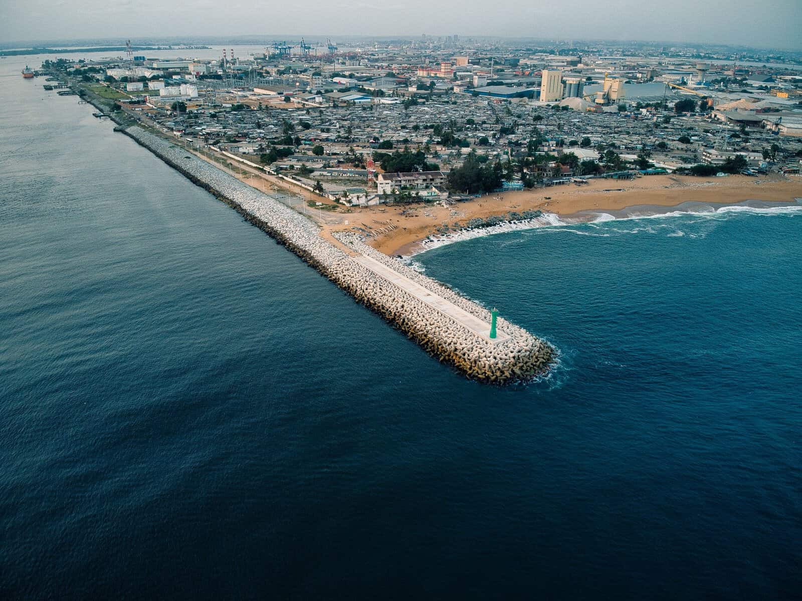 Aerial view of the coast at Abidjan, Côte d'Ivoire