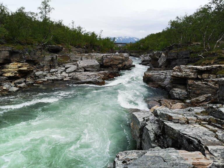 Rapids flowing through Abisko Canyon in Abisko National Park, Sweden