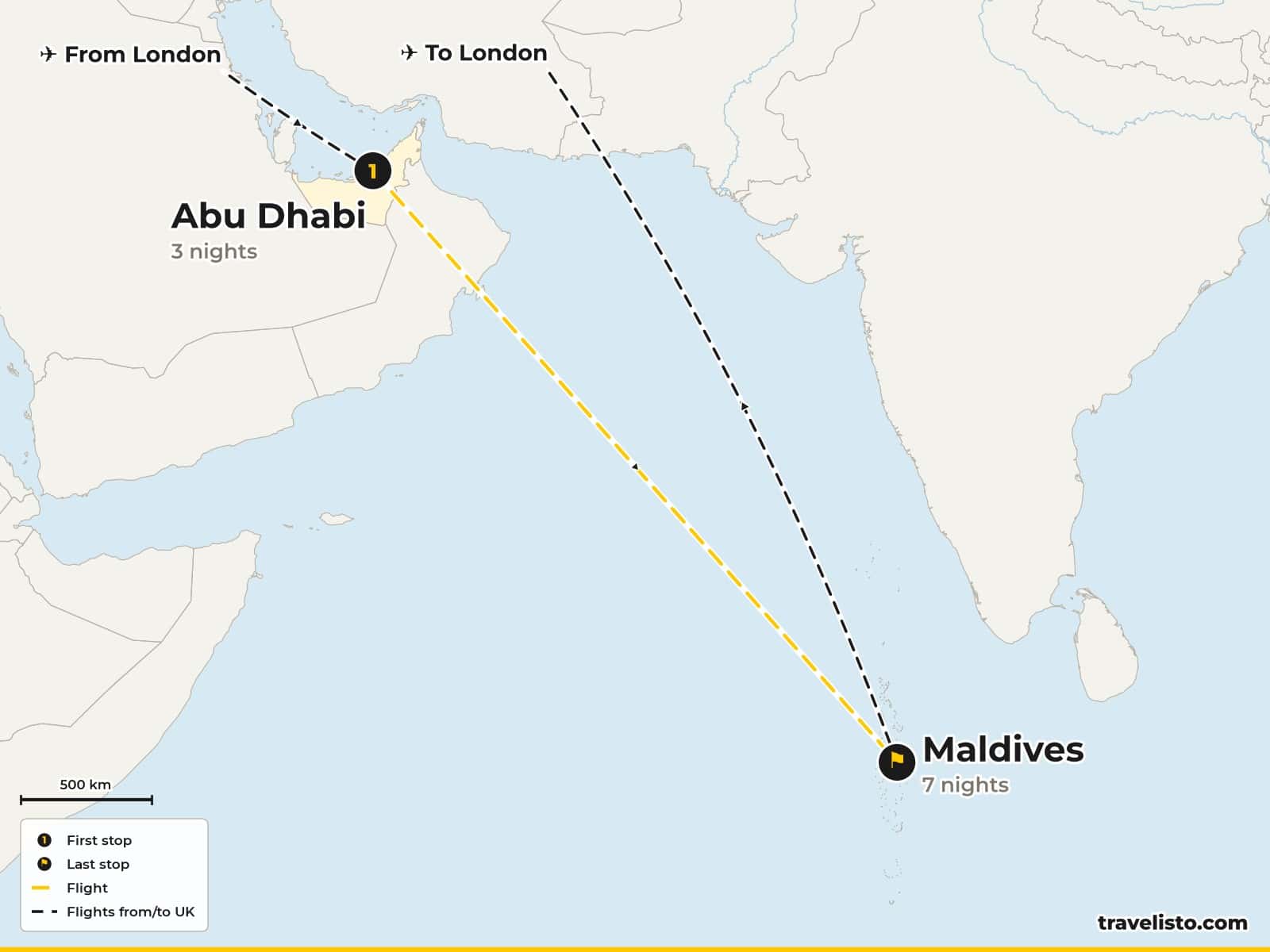 Route map: Abu Dhabi & Maldives