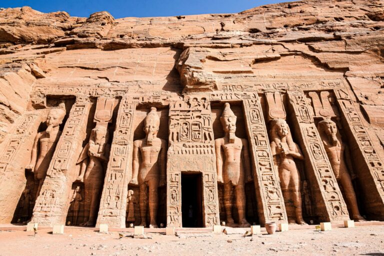 The carved facade of a temple at Abu Simbel