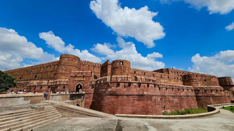 The red sandstone walls of Agra Fort