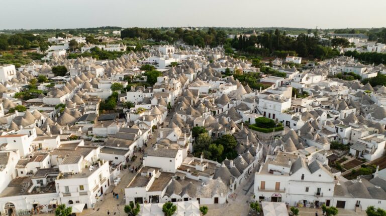 The trulli rooftops of Alberobello from above
