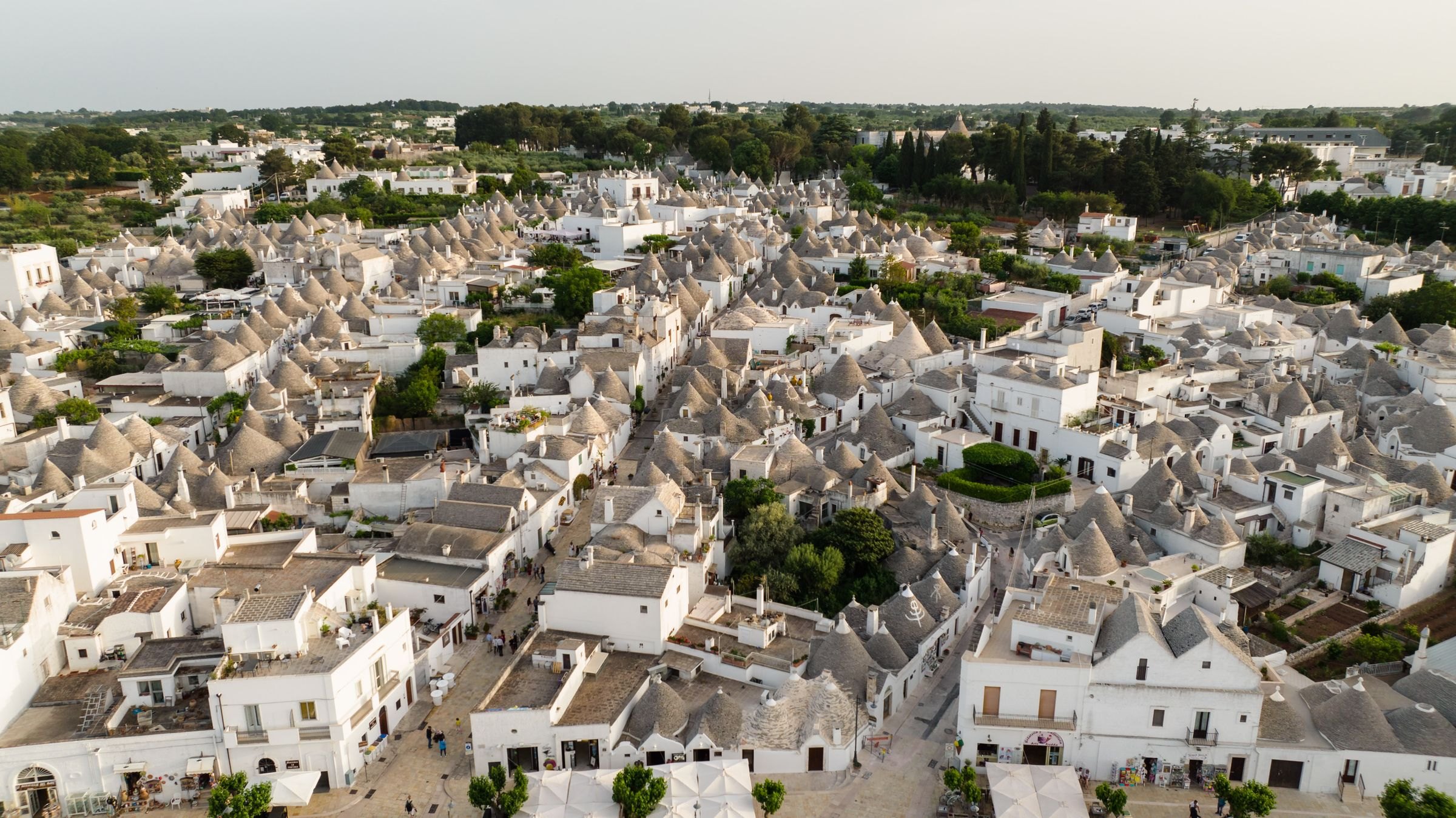 The trulli rooftops of Alberobello from above