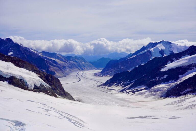 The Aletsch Glacier winding through the Swiss Alps