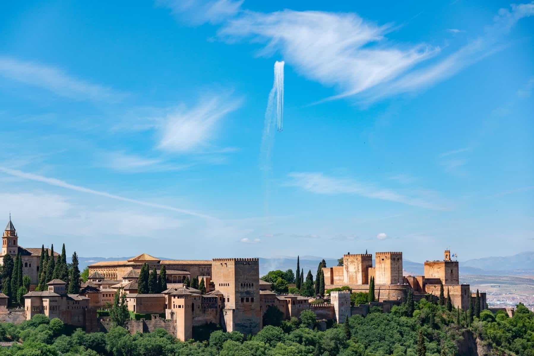 The Alhambra palace on its hill above Granada, Spain