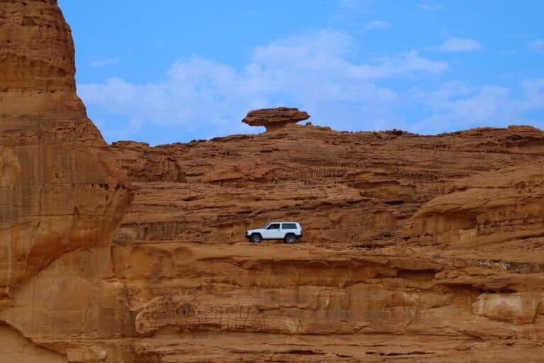 Sandstone cliffs and desert in AlUla, Saudi Arabia