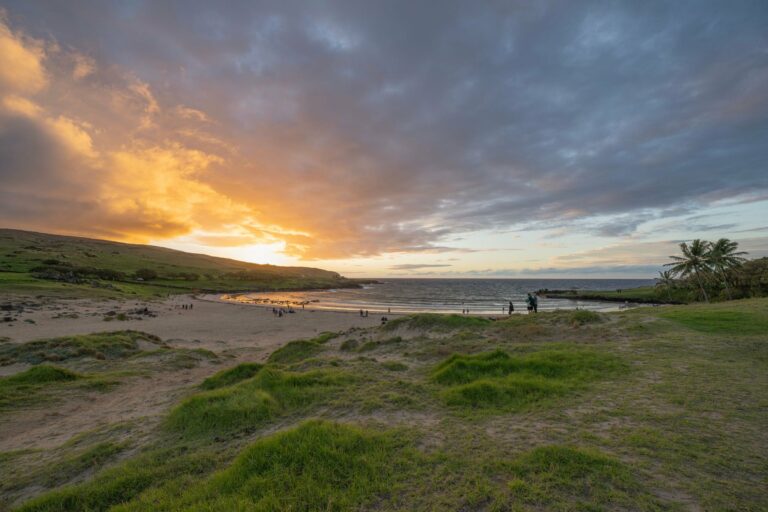 Sunset at Anakena beach on Easter Island