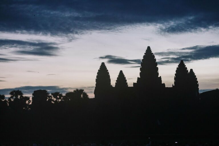 Angkor Wat silhouetted at dusk