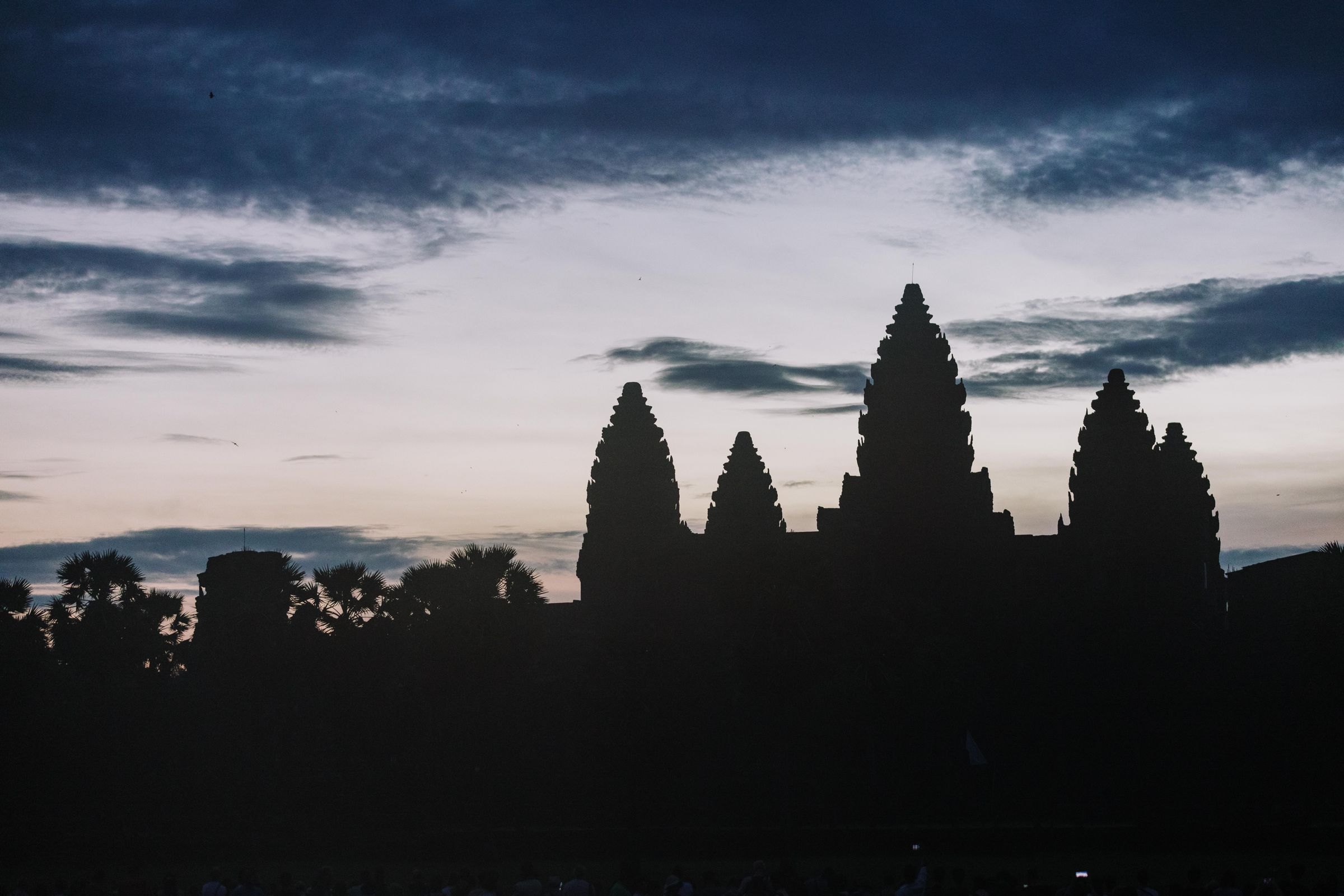 Angkor Wat silhouetted at dusk