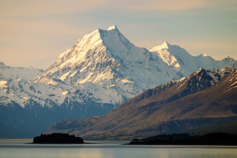 Aoraki/Mount Cook above Lake Pukaki at sunset