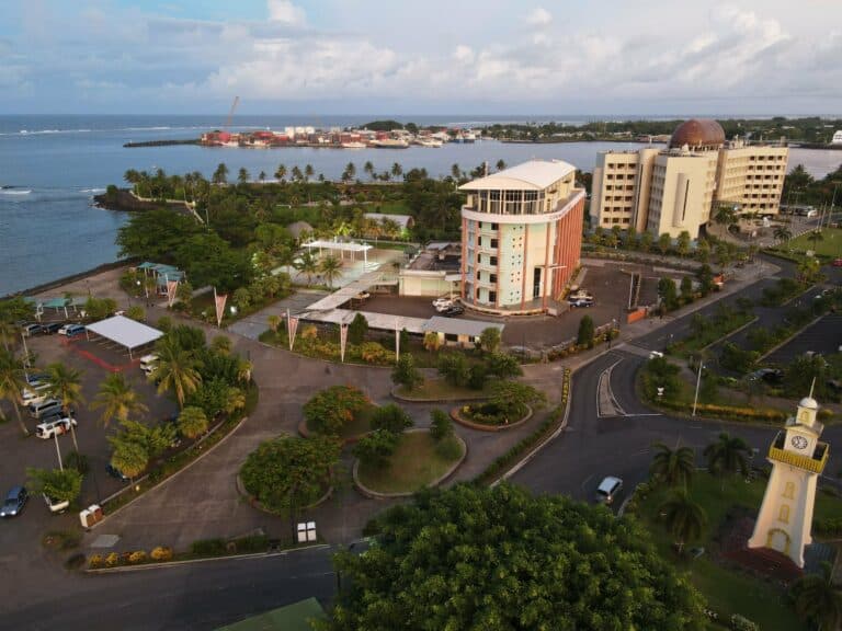 Apia and its harbour from the air, Samoa