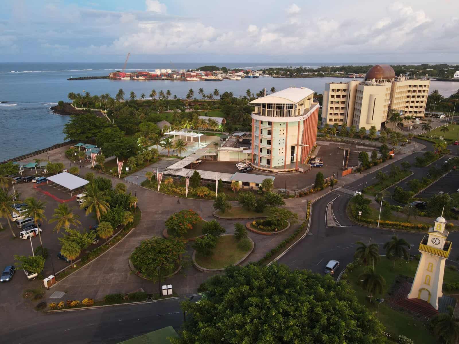 Apia and its harbour from the air, Samoa