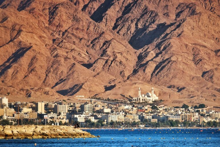 Aqaba on the Red Sea below striking mountains