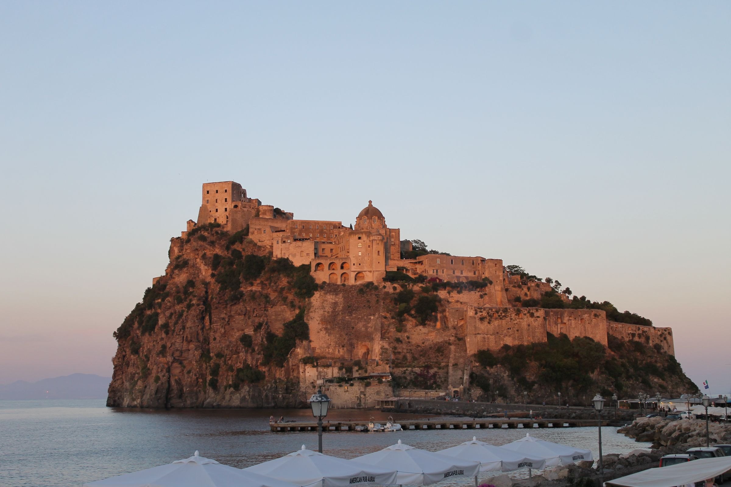 The Aragonese Castle on Ischia at sunset