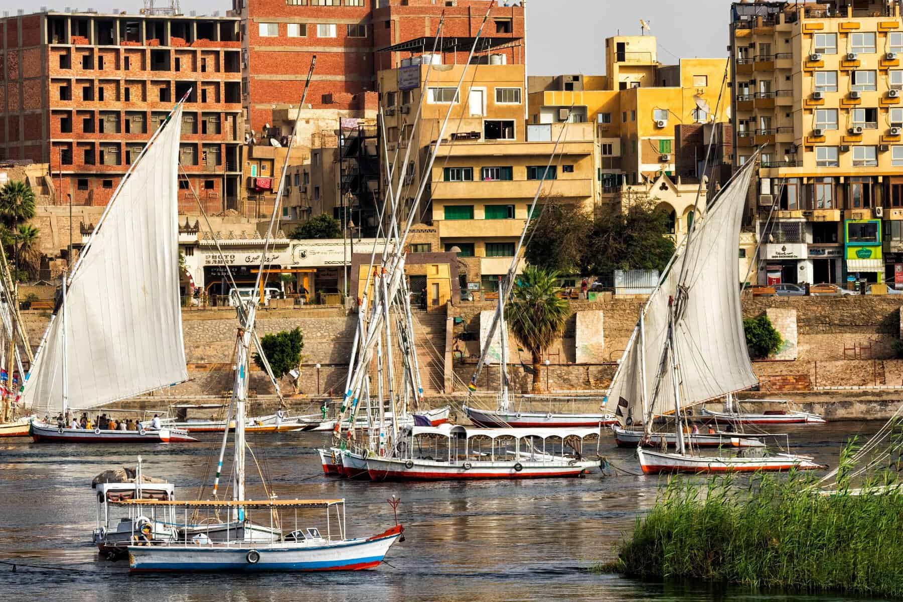 Feluccas on the Nile at Aswan, Egypt