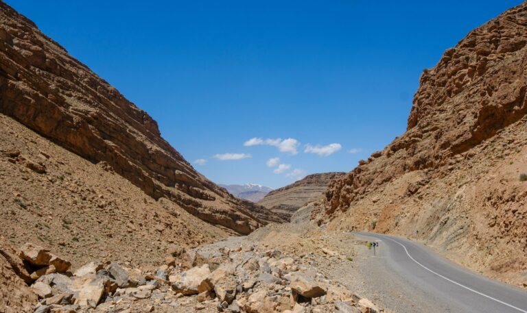 A road winding through rocky Moroccan mountains