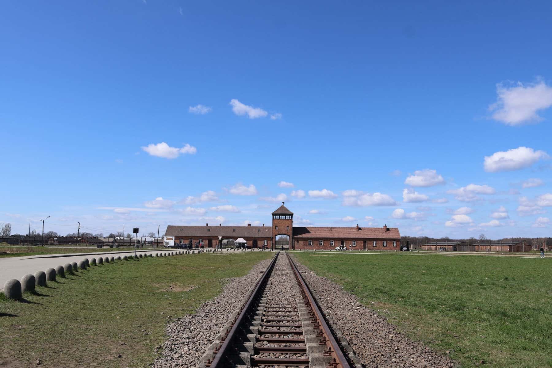 The railway tracks leading to the gate of Auschwitz-Birkenau, Poland
