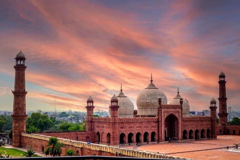 The Badshahi Mosque in Lahore at sunset, Pakistan