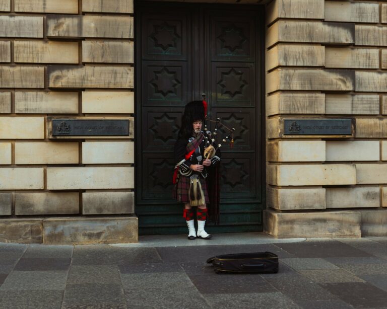 A piper in Highland dress