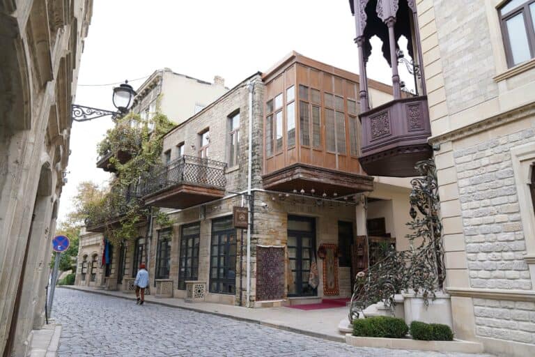 A cobbled street in the Old City of Baku, Azerbaijan