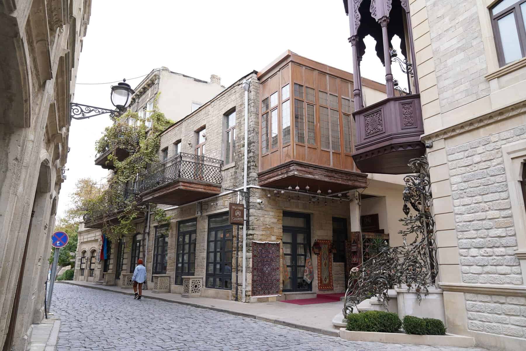 A cobbled street in the Old City of Baku, Azerbaijan
