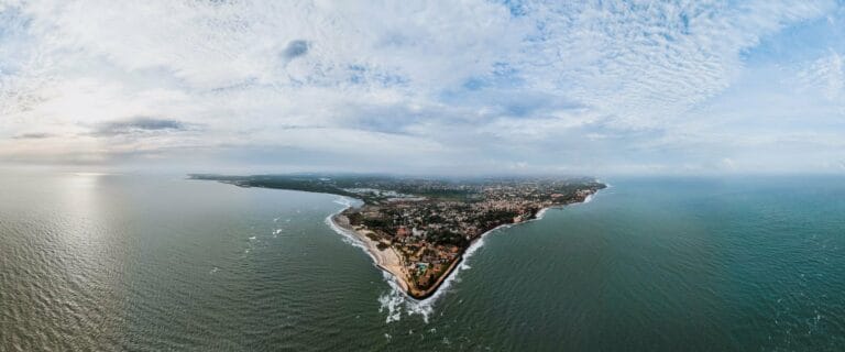 Aerial view of Banjul on the coast of The Gambia