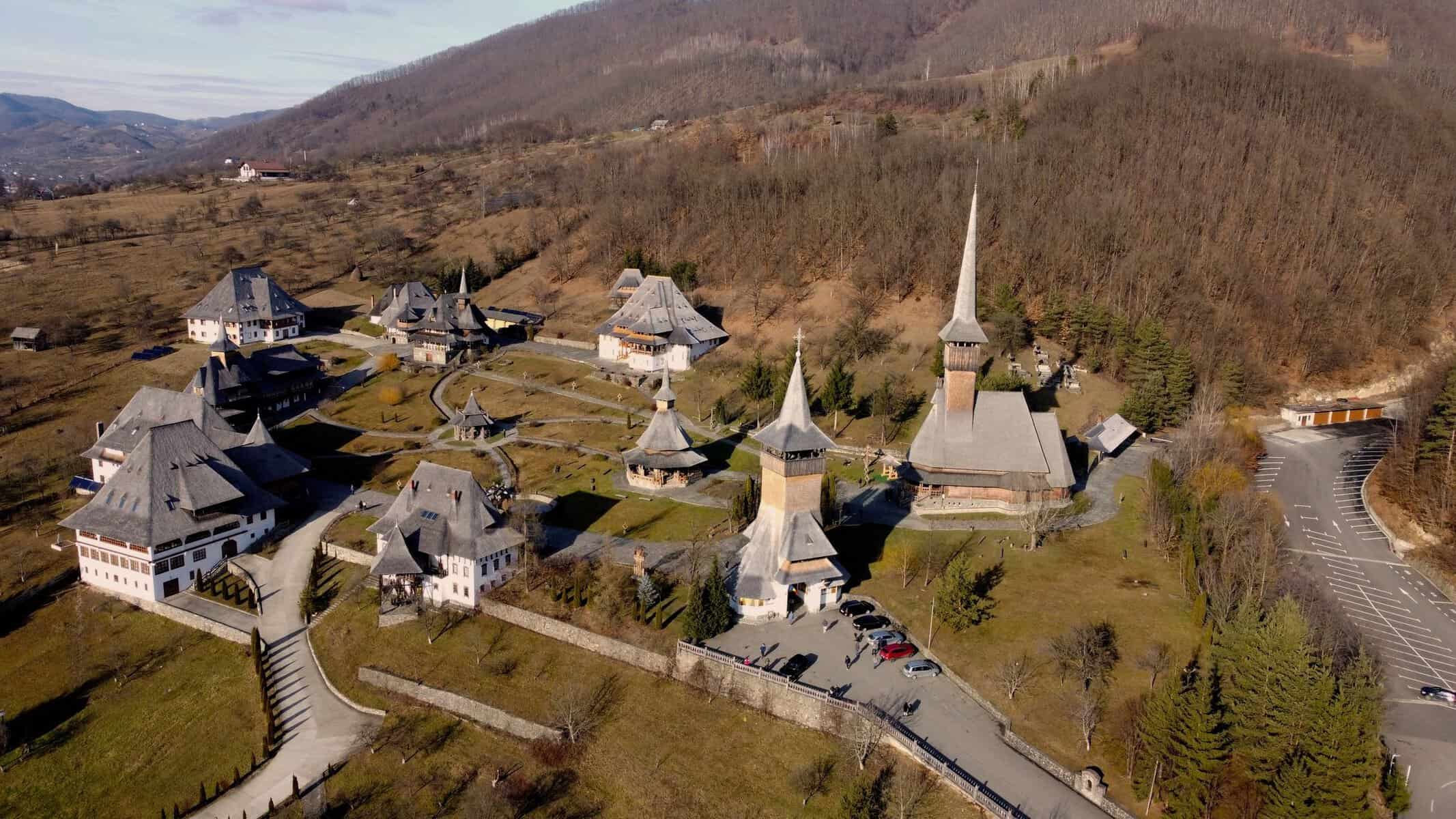 The wooden Bârsana Monastery in Maramureș, Romania
