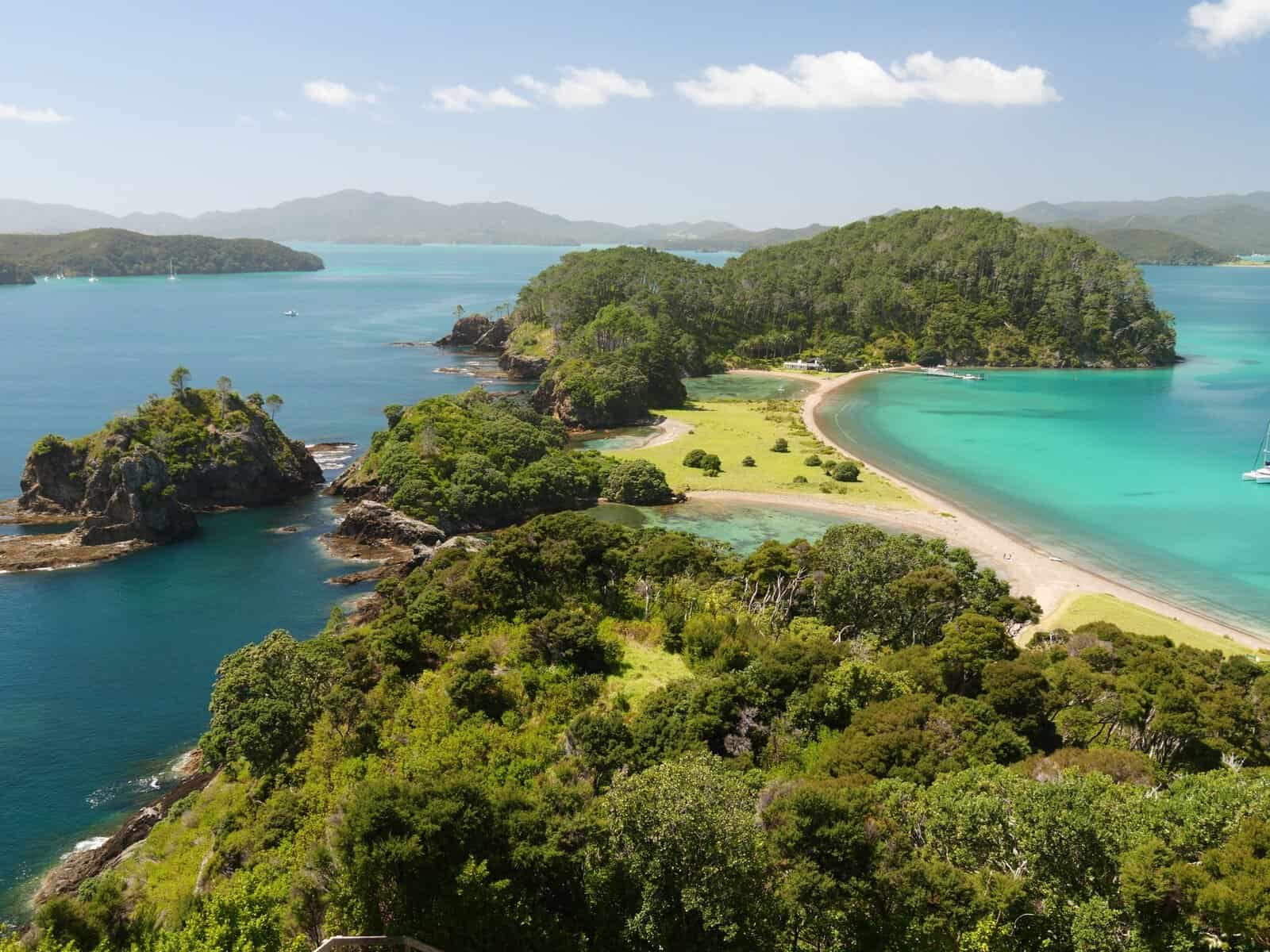 Islands and turquoise bays in the Bay of Islands, New Zealand