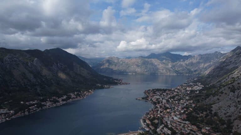 Mountains and coastal towns around the Bay of Kotor, Montenegro
