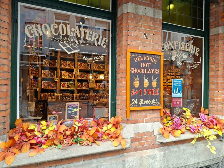 A traditional chocolaterie shopfront in Belgium