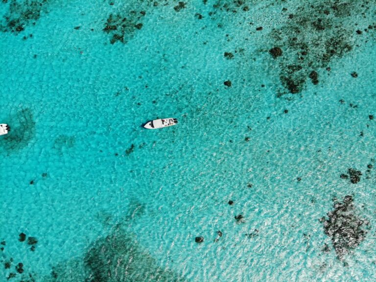 Boats on the clear water off Belize