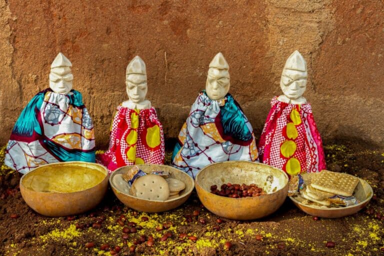 Ceremonial figurines and offerings in Cotonou, Benin
