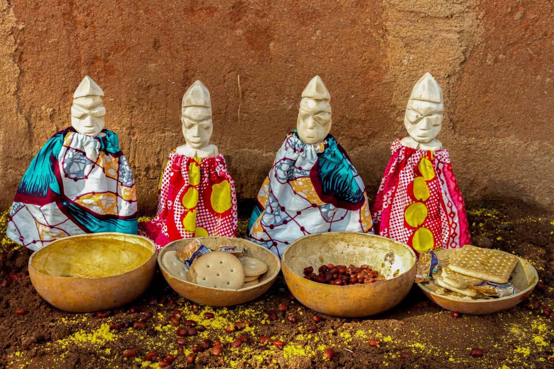 Ceremonial figurines and offerings in Cotonou, Benin