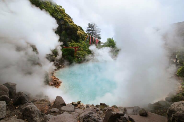 A steaming hot spring in Beppu, Japan