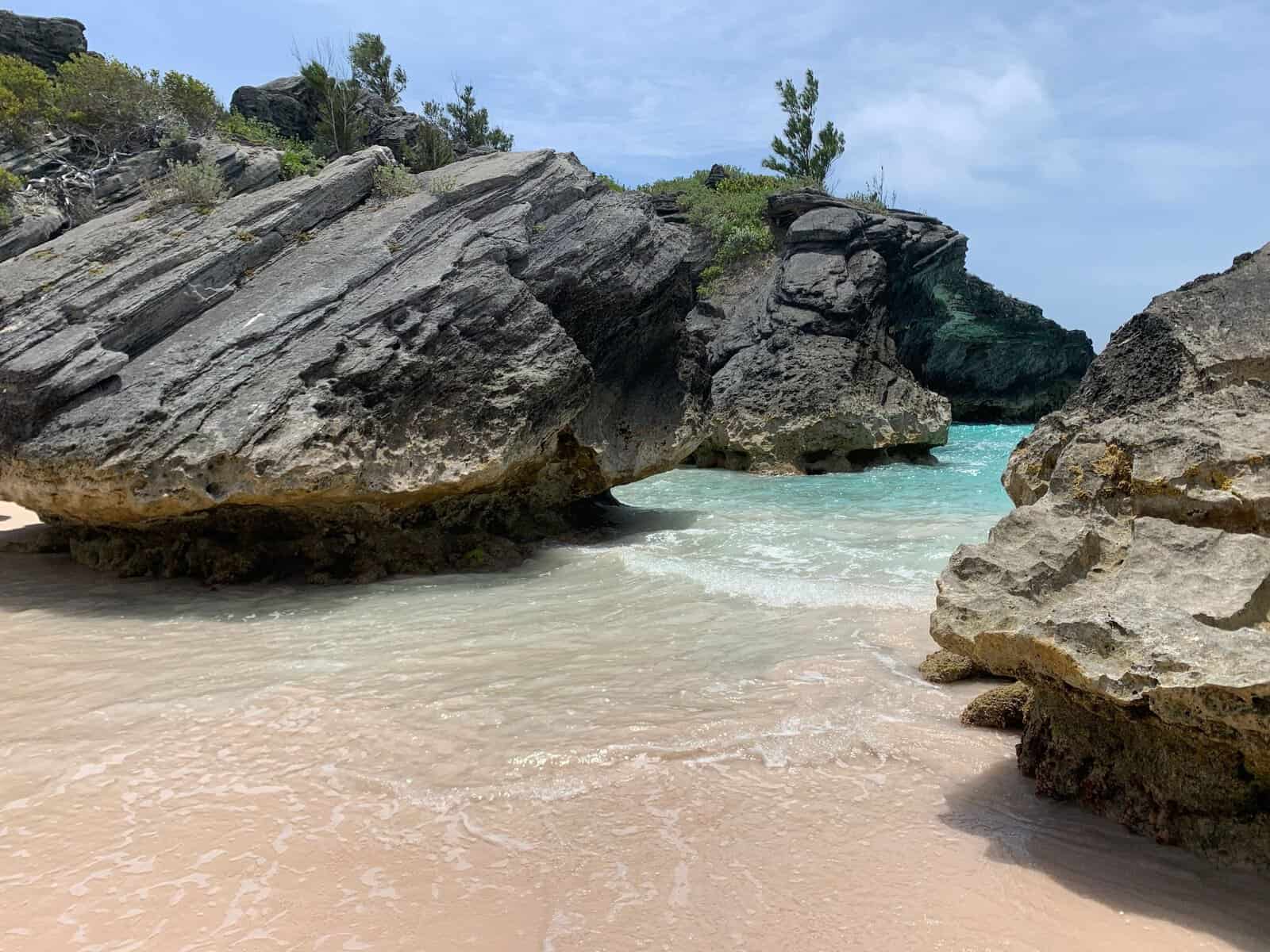 Rock formations on a beach in Bermuda