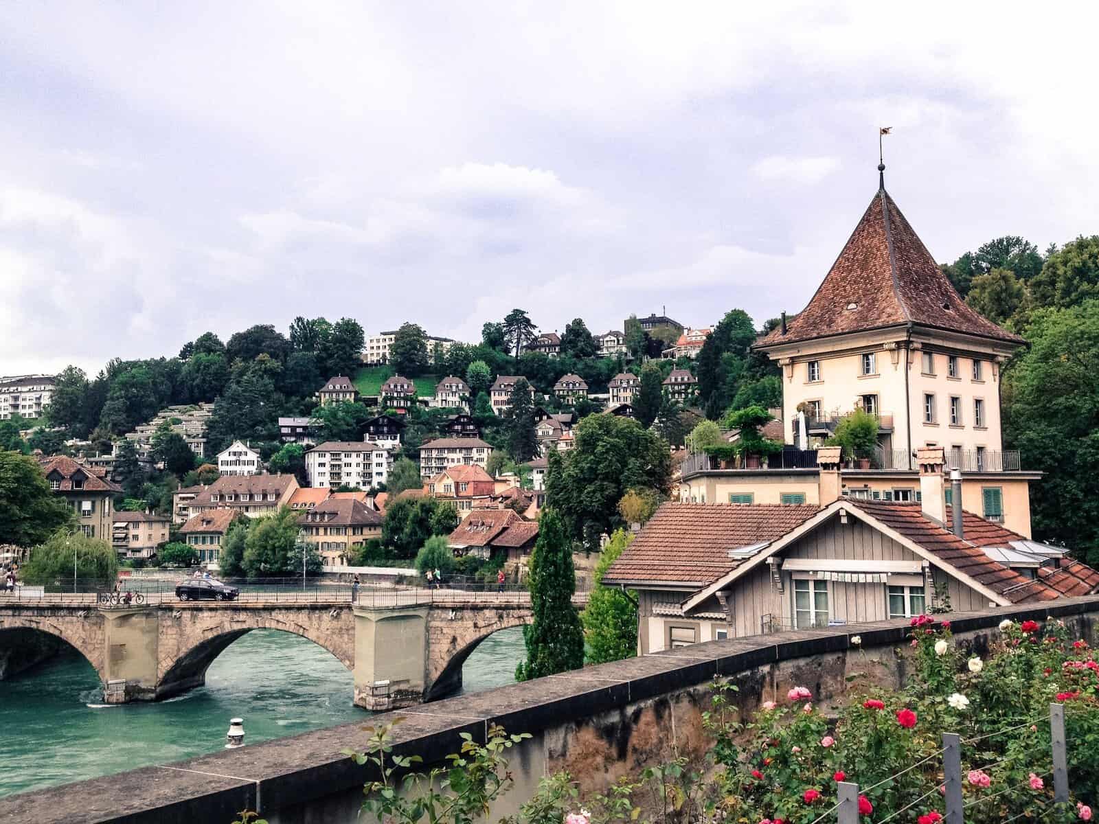 Historic buildings and a bridge in Bern's old town