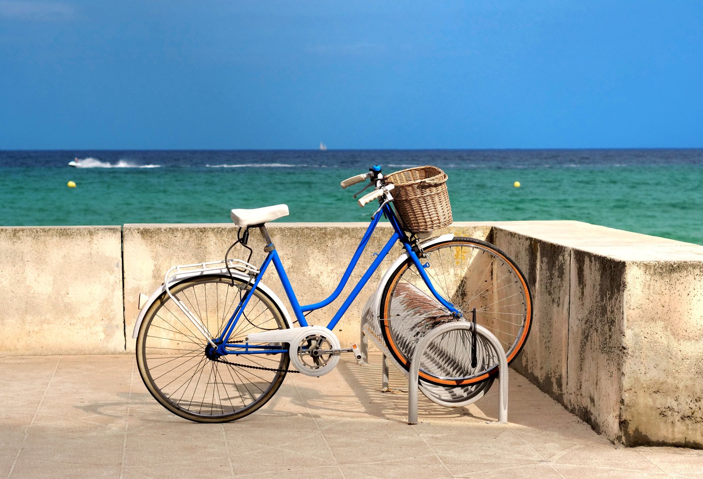 A bicycle parked by the sea in Spain