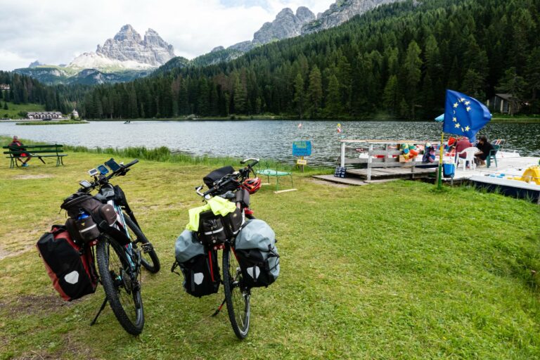 Bicycles beside an alpine lake
