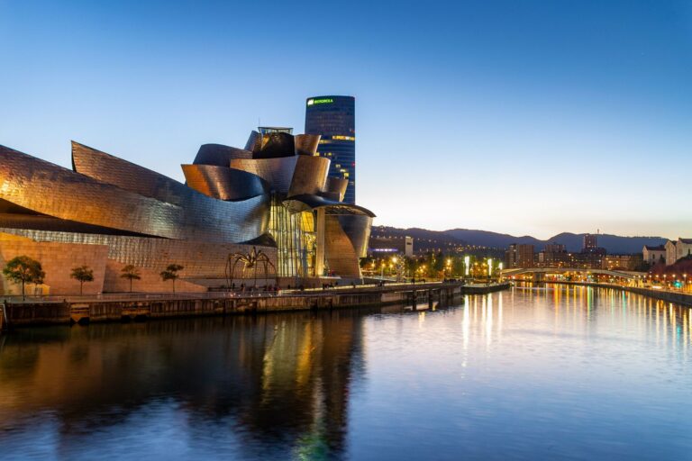The Guggenheim Museum reflected in the river at Bilbao