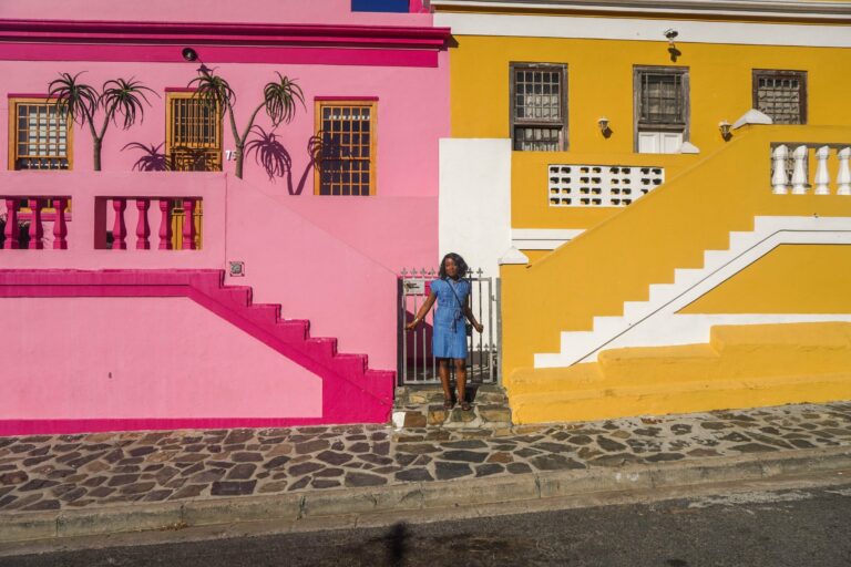 Pink and yellow houses in Bo-Kaap, Cape Town