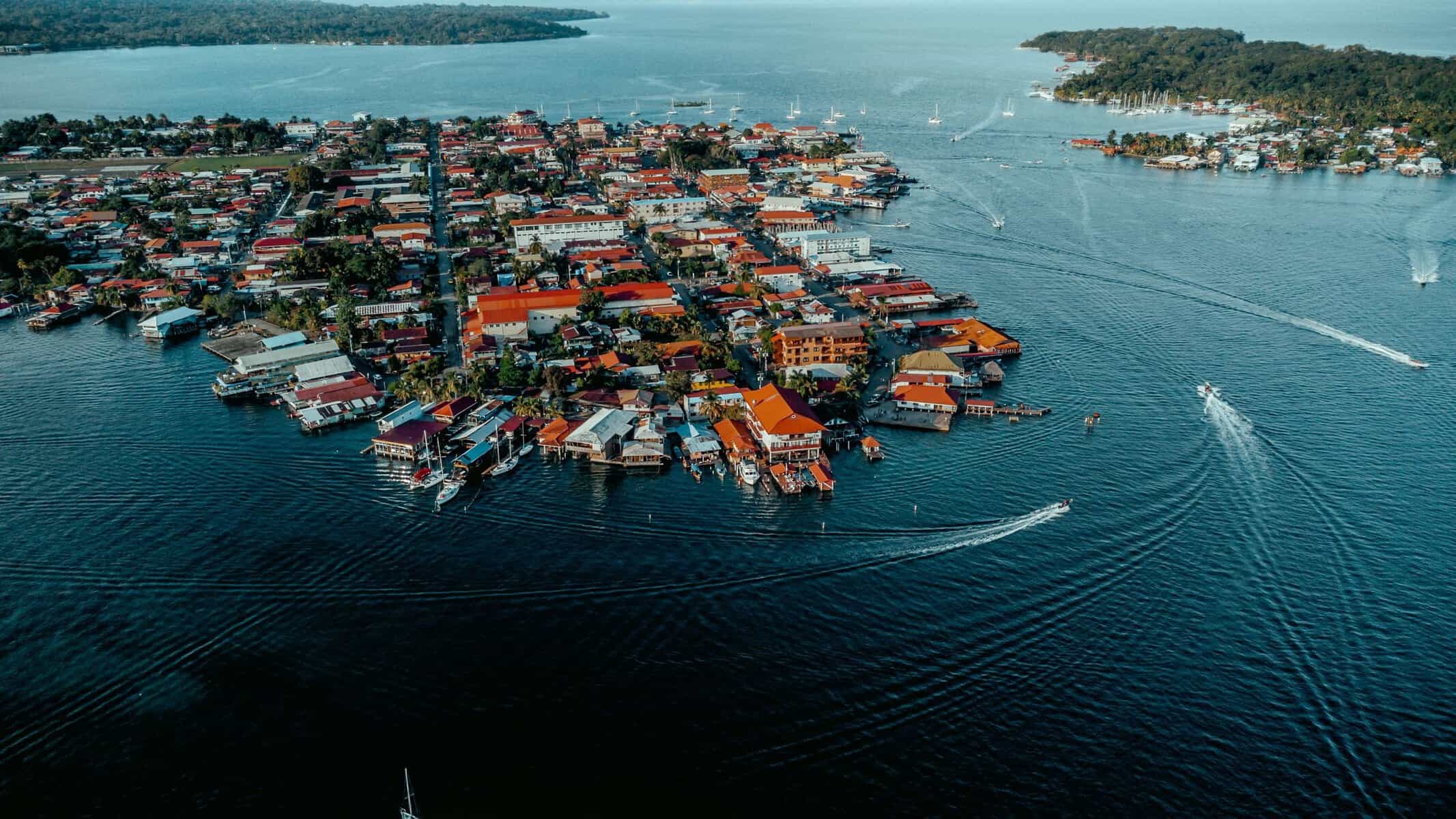 Bocas del Toro town from the air, Panama