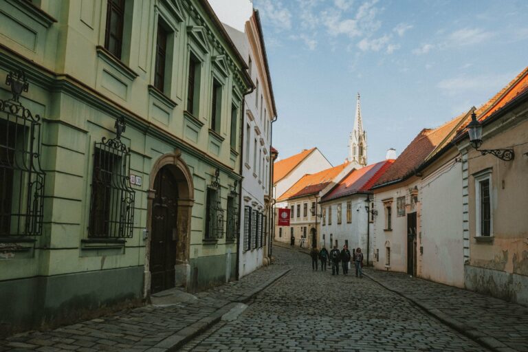 A cobbled street in Bratislava's old town